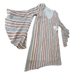 NWT Altar’d State Women S Bell Sleeve Striped Rust Blue Midi Dress Fairy USA